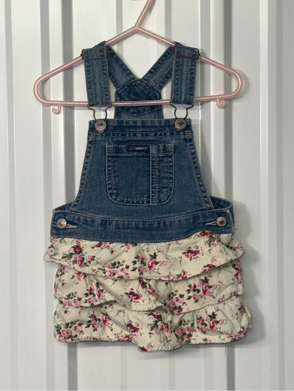 Jordache Floral Denim Overall Dress Baby Girl Ruffle Jumper Cottagecore